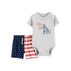 Baby 3-6M Child Of Mine By Carters Patriotic Dino Onesie & Shorts Set Cotton